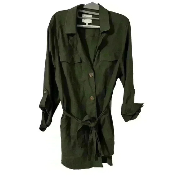 Torrid Womens 0X Army Green Linen Blend Button Front Shirt Jacket Belted EUC - Picture 1 of 8